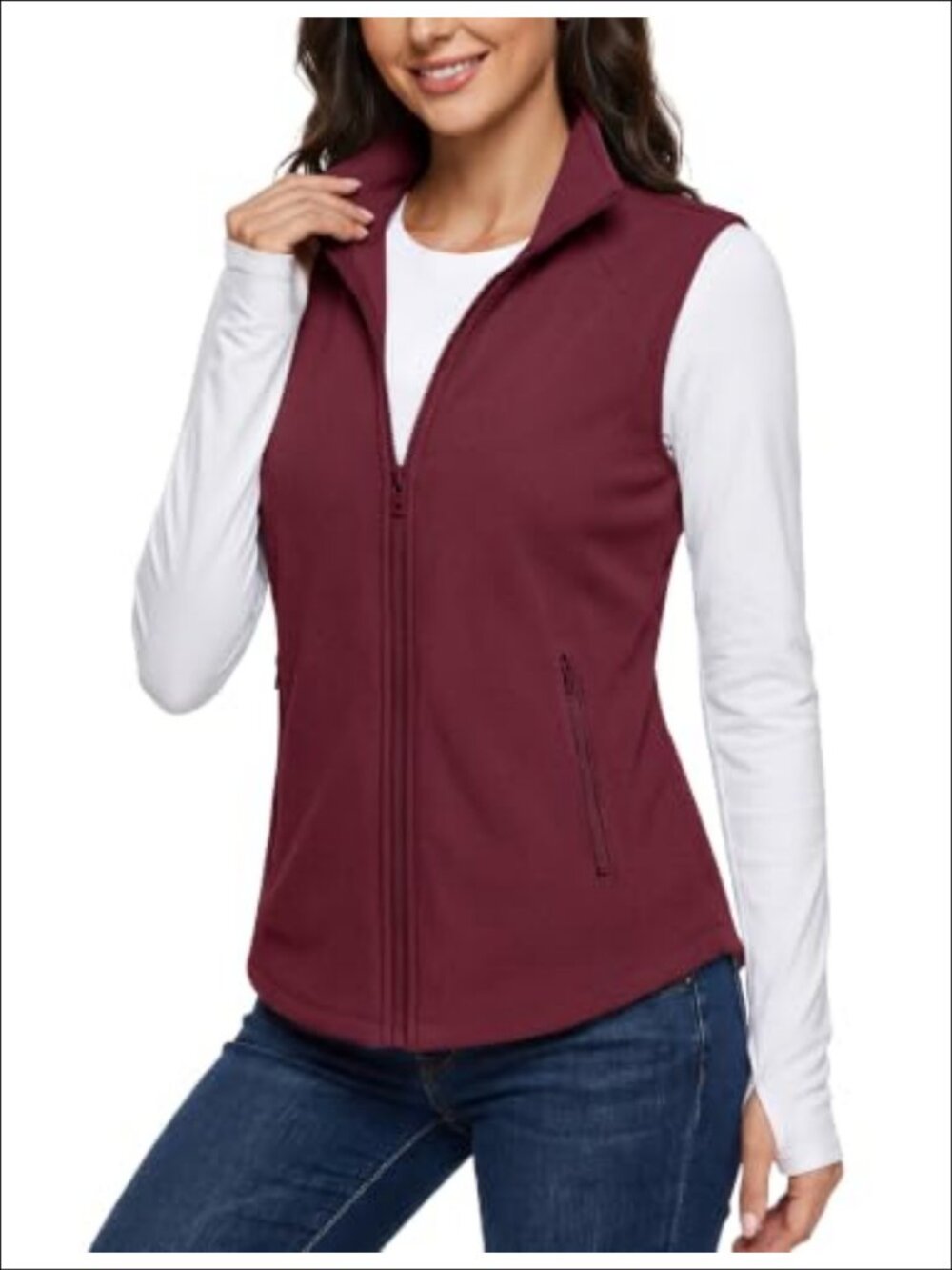 Womens Polar Fleece Zip Up Vest Lightweight Outerwear with Pockets
